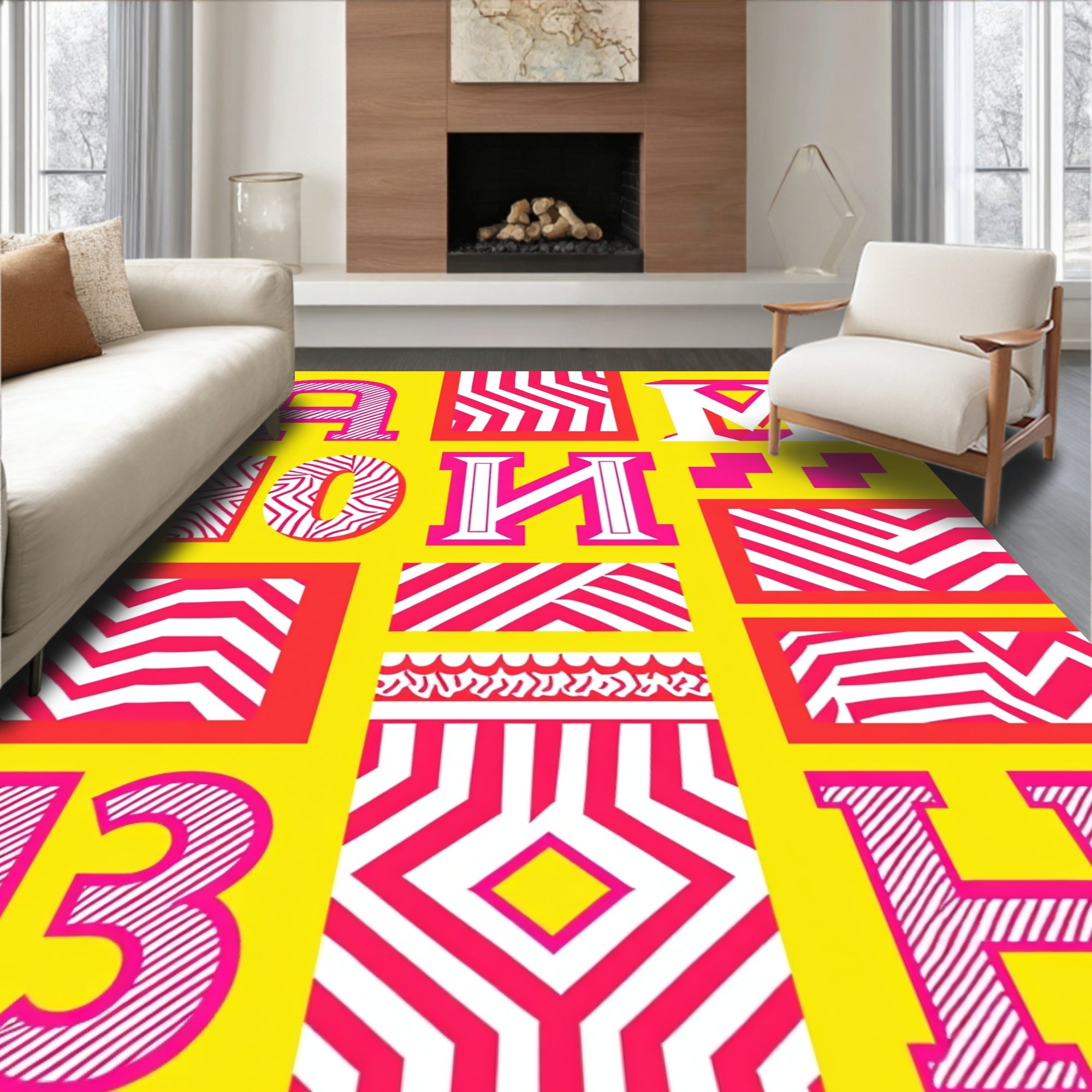 Vibrant Pink Geometric Stripe Collage Rug