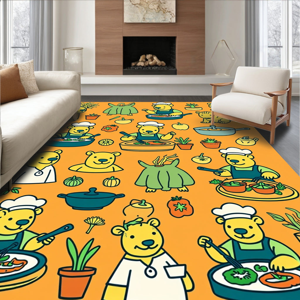 Playful Bears Cooking A Meal Collage Rug
