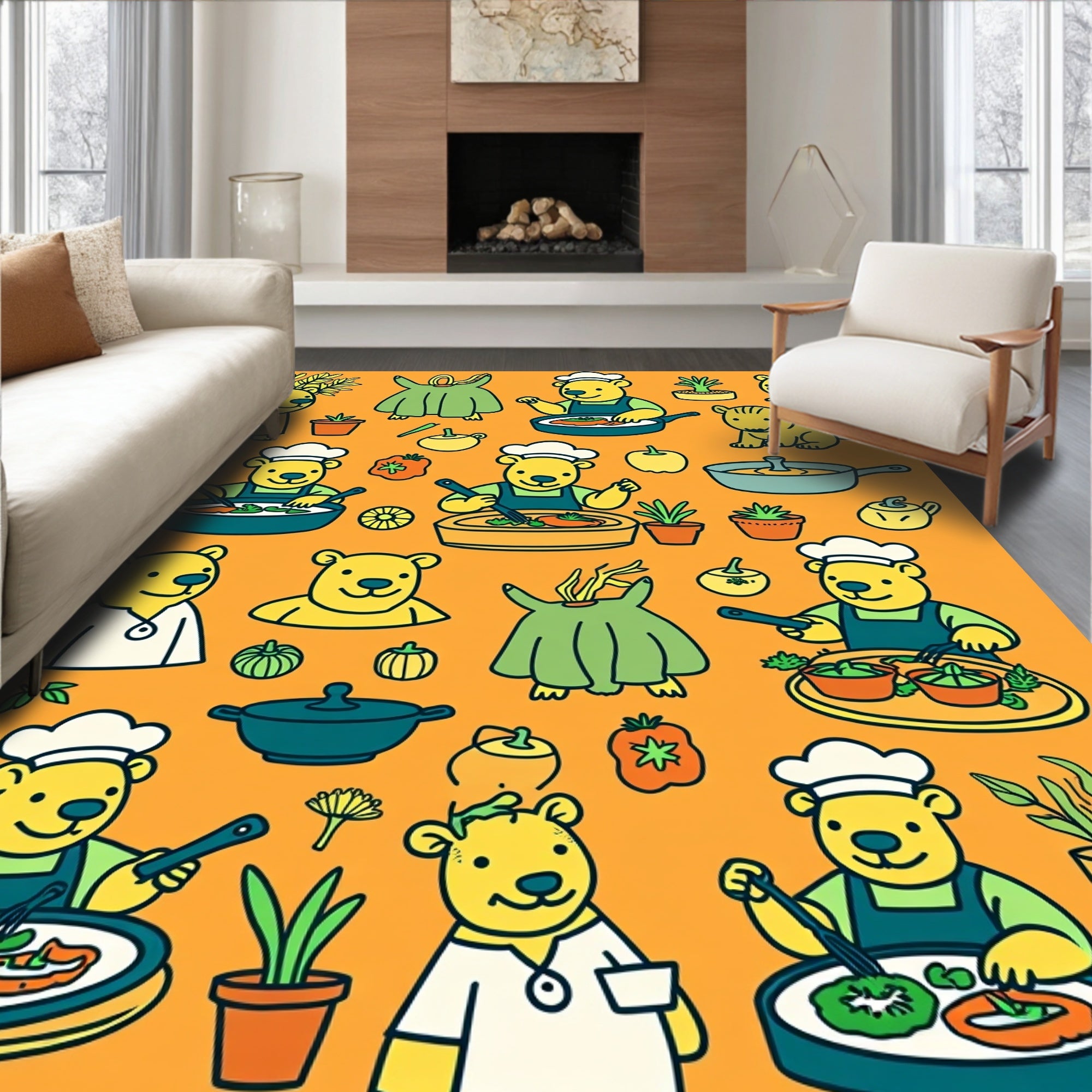 Playful Bears Cooking A Meal Collage Rug