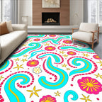 Vibrant Pink Blue Floral Swirl Rug