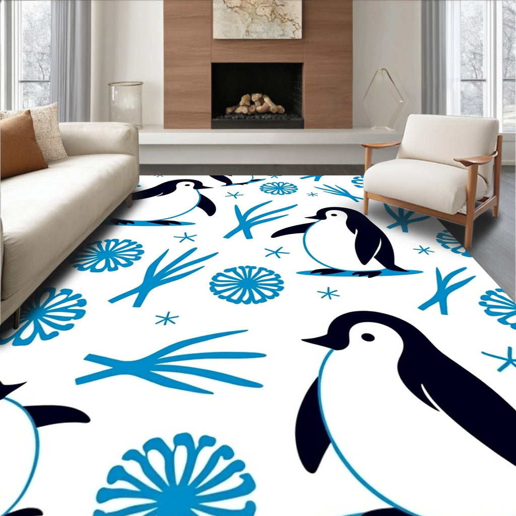Arctic Penguin With Blue Ice Blooms Rug