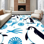 Arctic Penguin With Blue Ice Blooms Rug