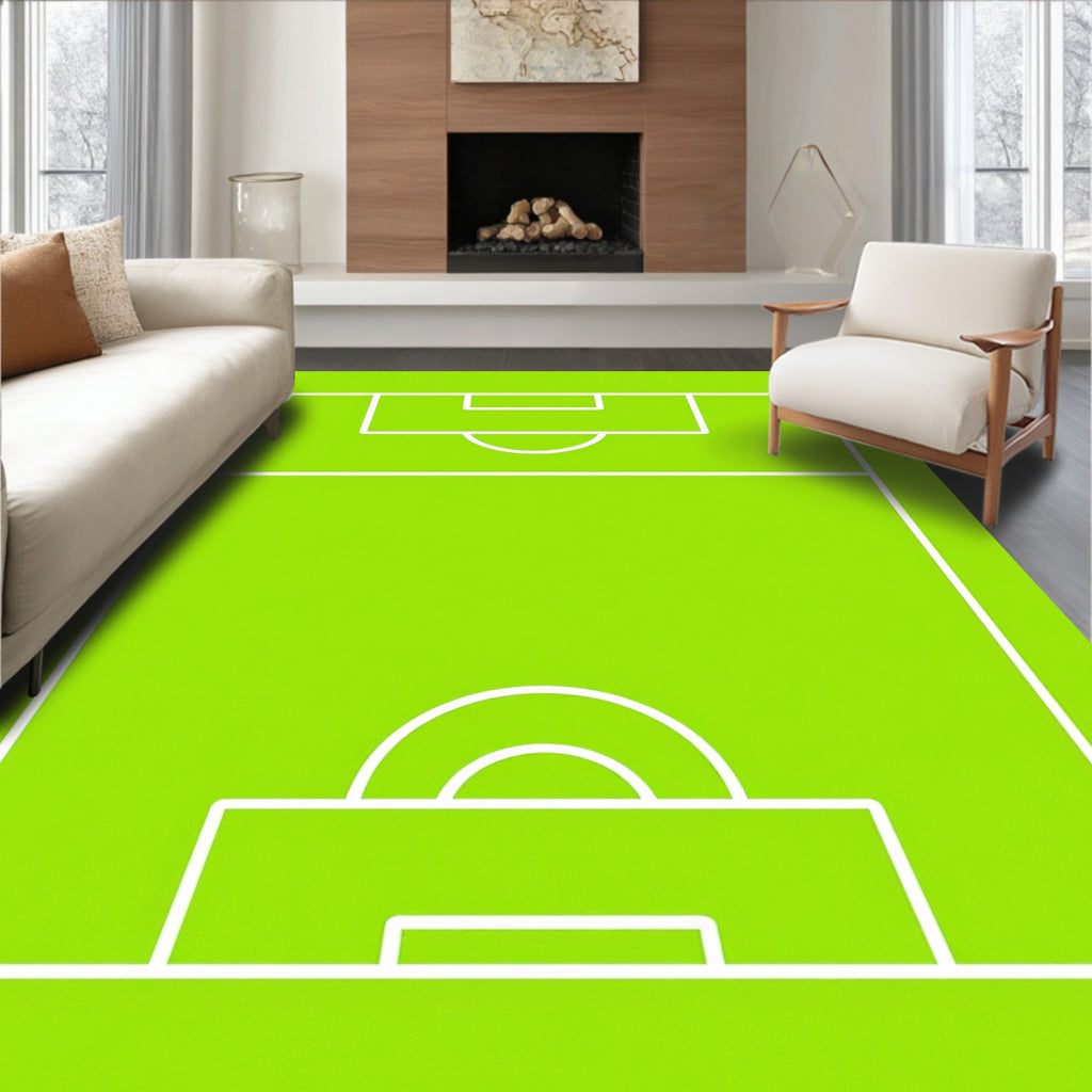 Lime Green Soccer Field Lines Rug