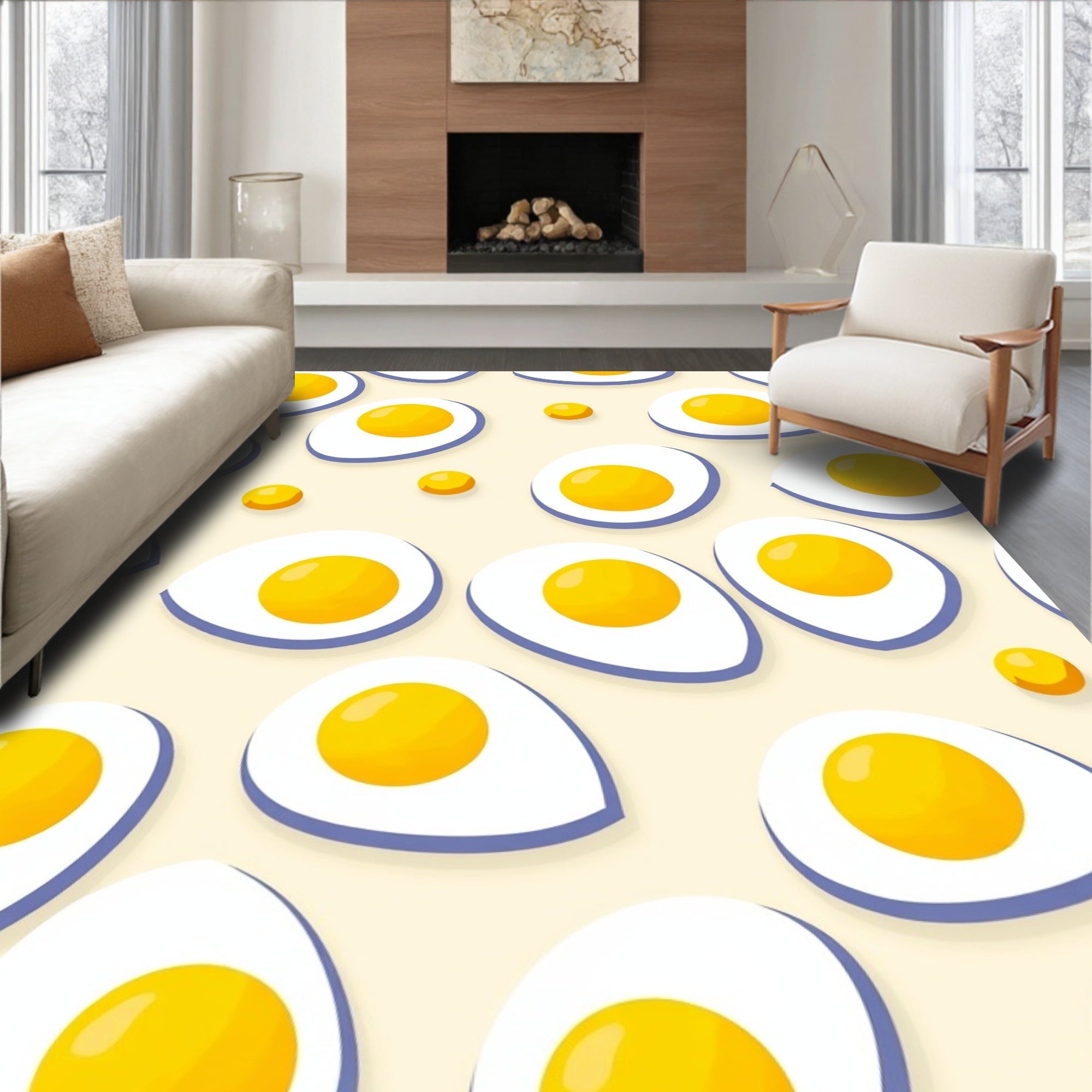 Yellow Egg Breakfast Whimsical Repeat Rug