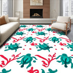 Teal Turtle Coral Red Dot Rug