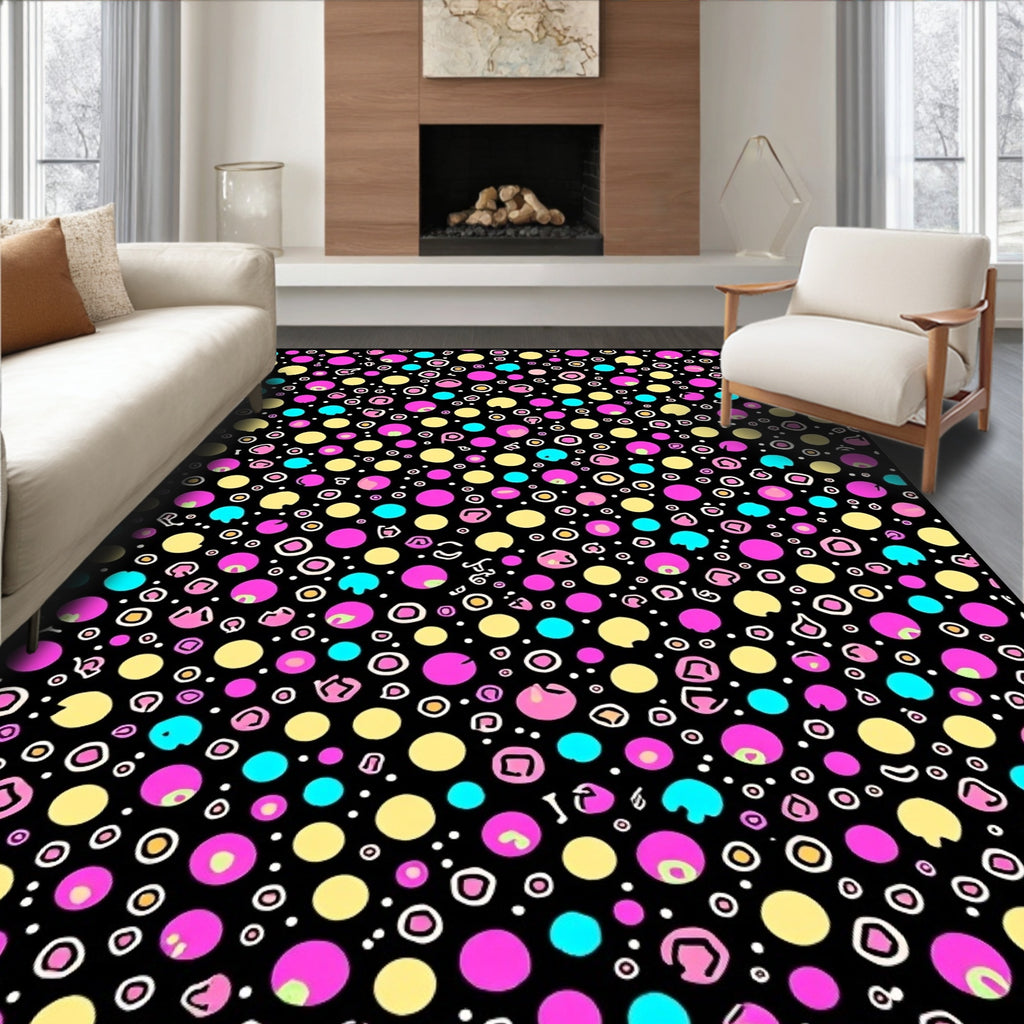 Playful Pink Yellow Teal Polka Dot Rug