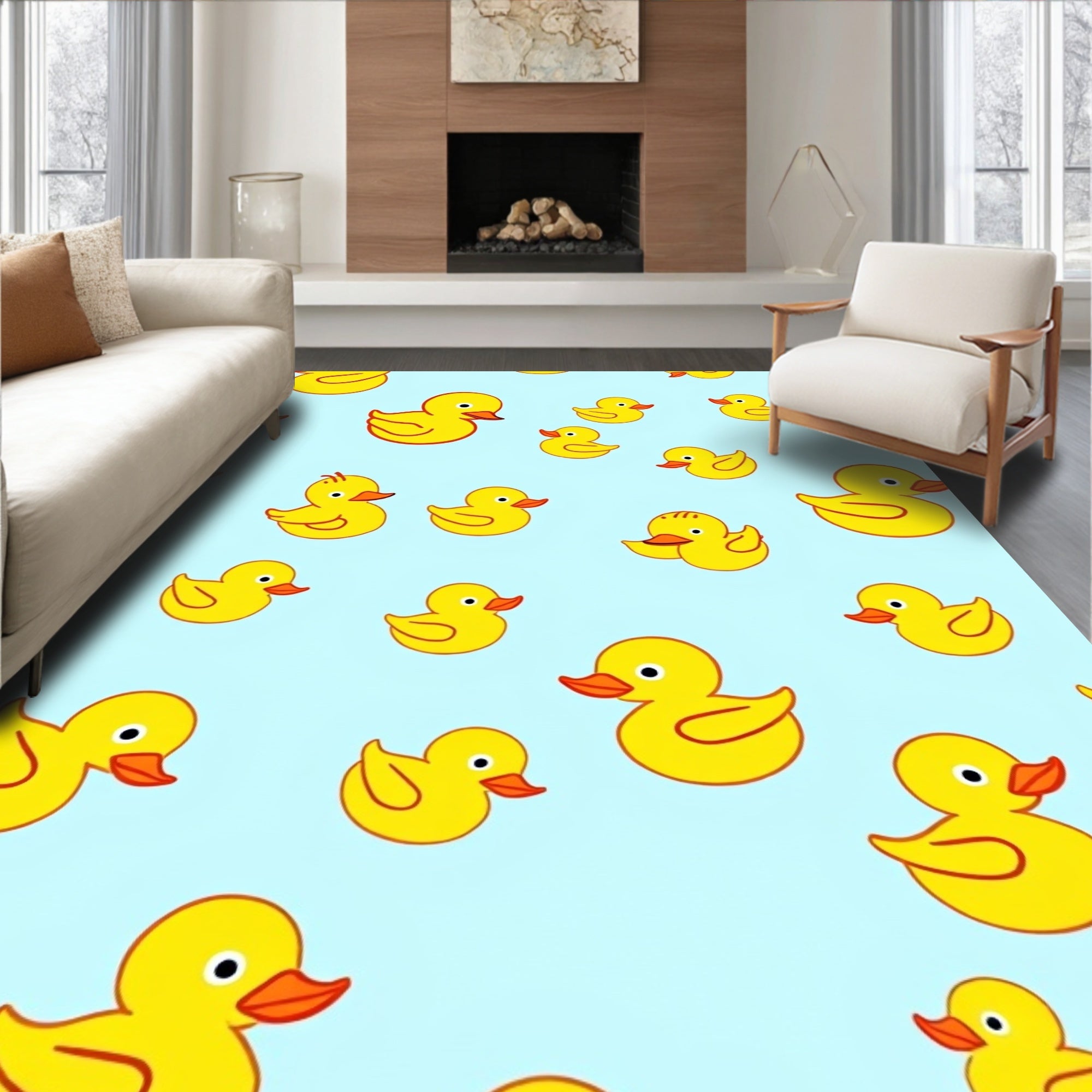 Yellow Rubber Ducklings Scattered Pastel Background Rug