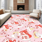 Whimsical Pink Houses Abstract Flow Rug