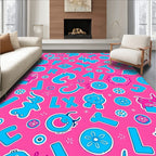 Pink Blue Whimsical Alphabet Creatures Rug