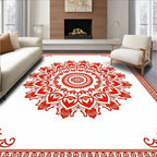 Bold Crimson Floral Medallion Frame Rug