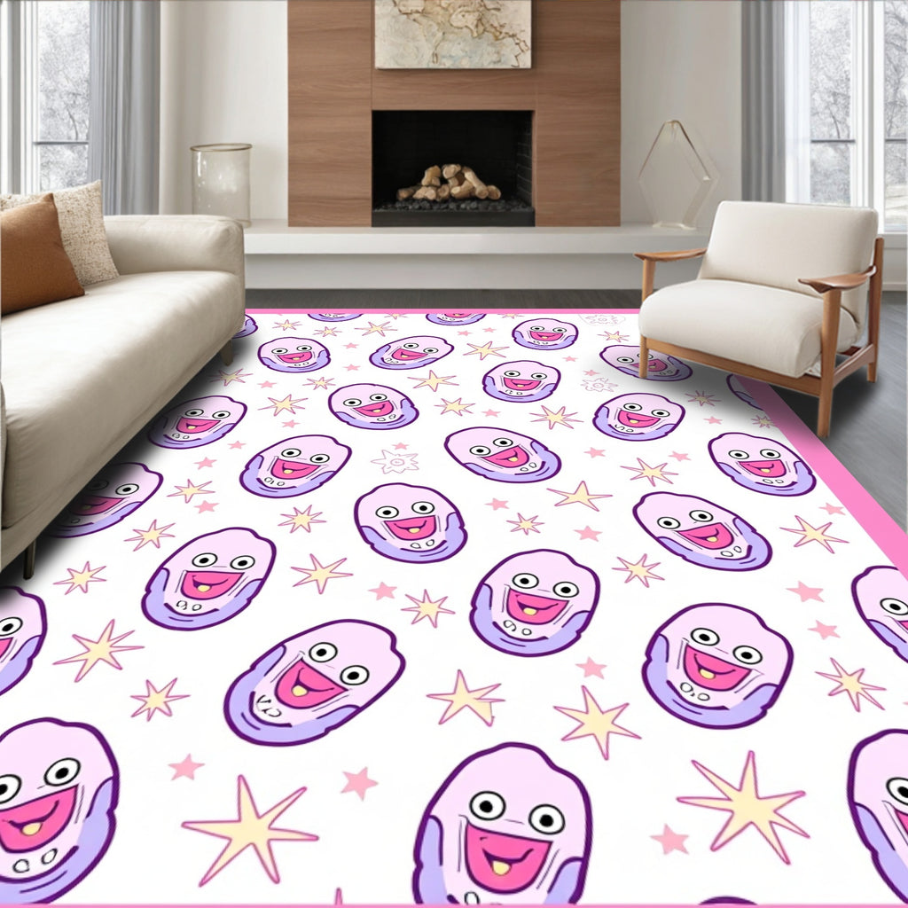 Playful Pink Character Starry Background Rug