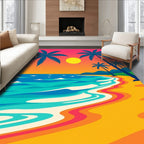 Tropical Sunset Palm Trees Ocean Waves Rug