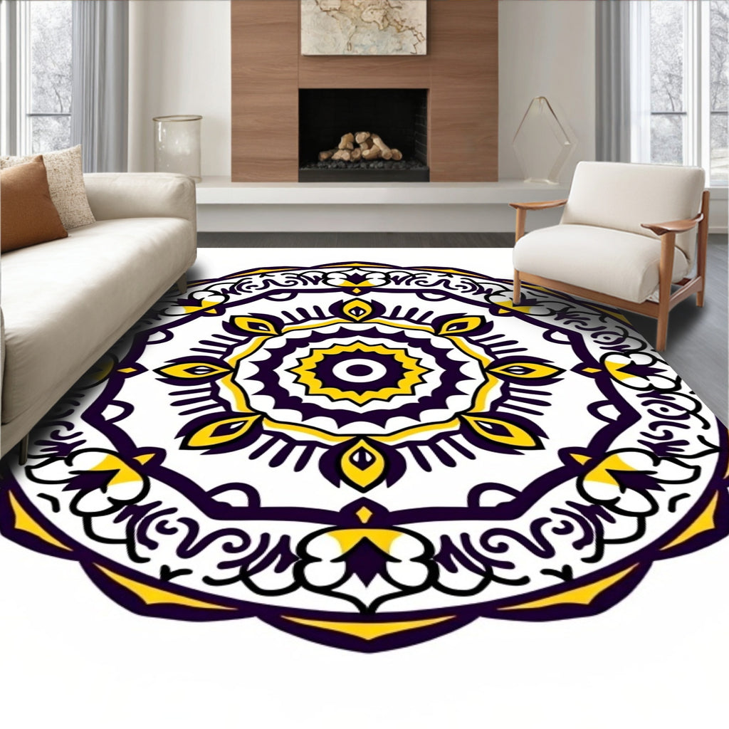 Vibrant Yellow Purple Mandala medallion Rug