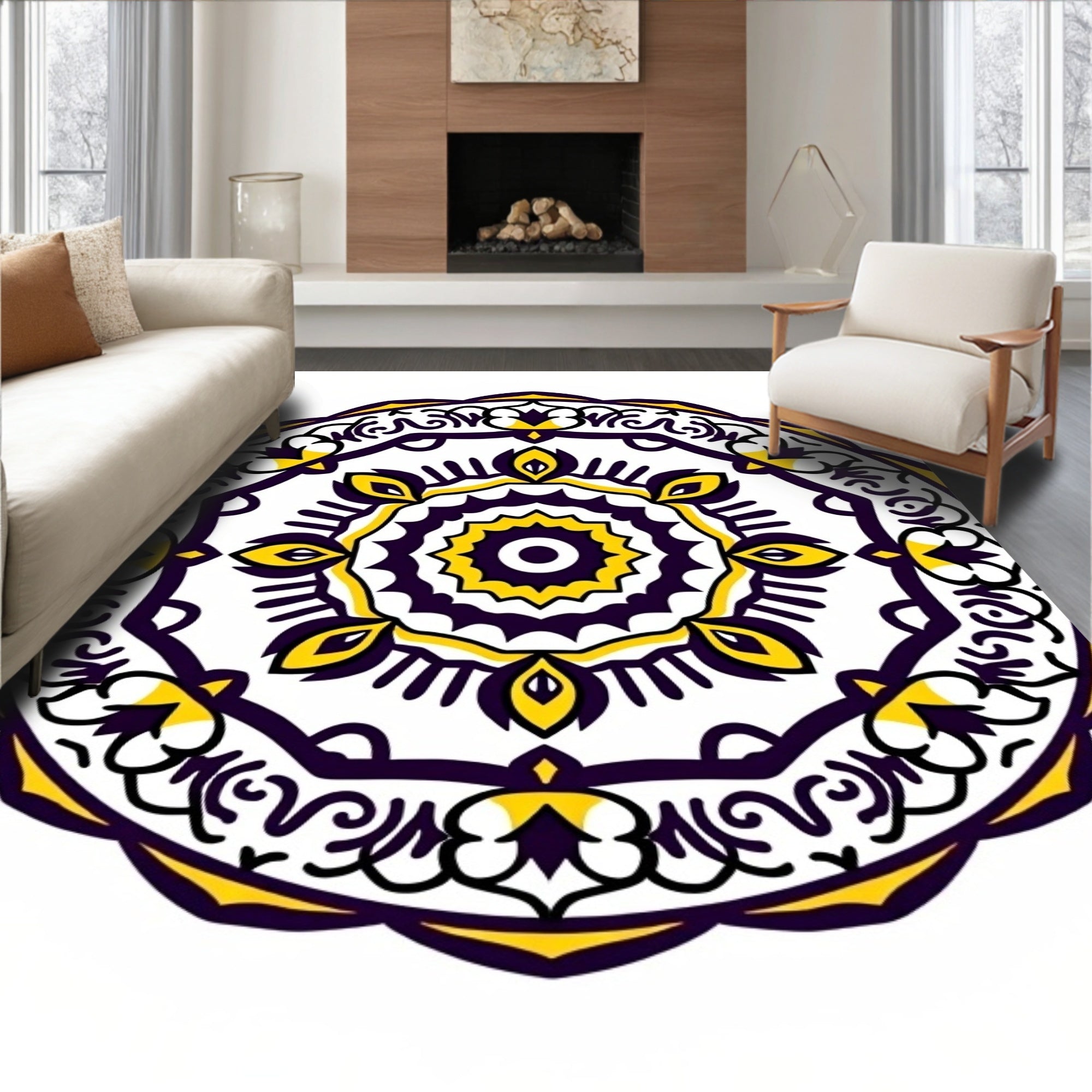 Vibrant Yellow Purple Mandala medallion Rug