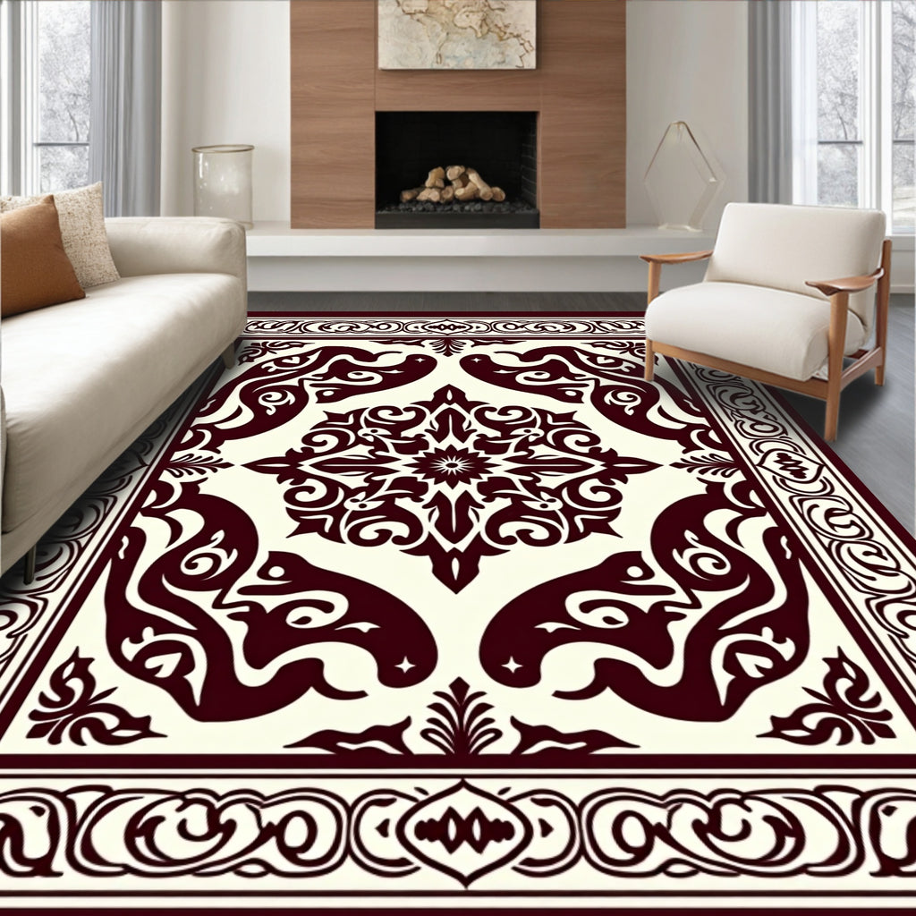 Deep Maroon Ornate Medieval TapestryRug Rug