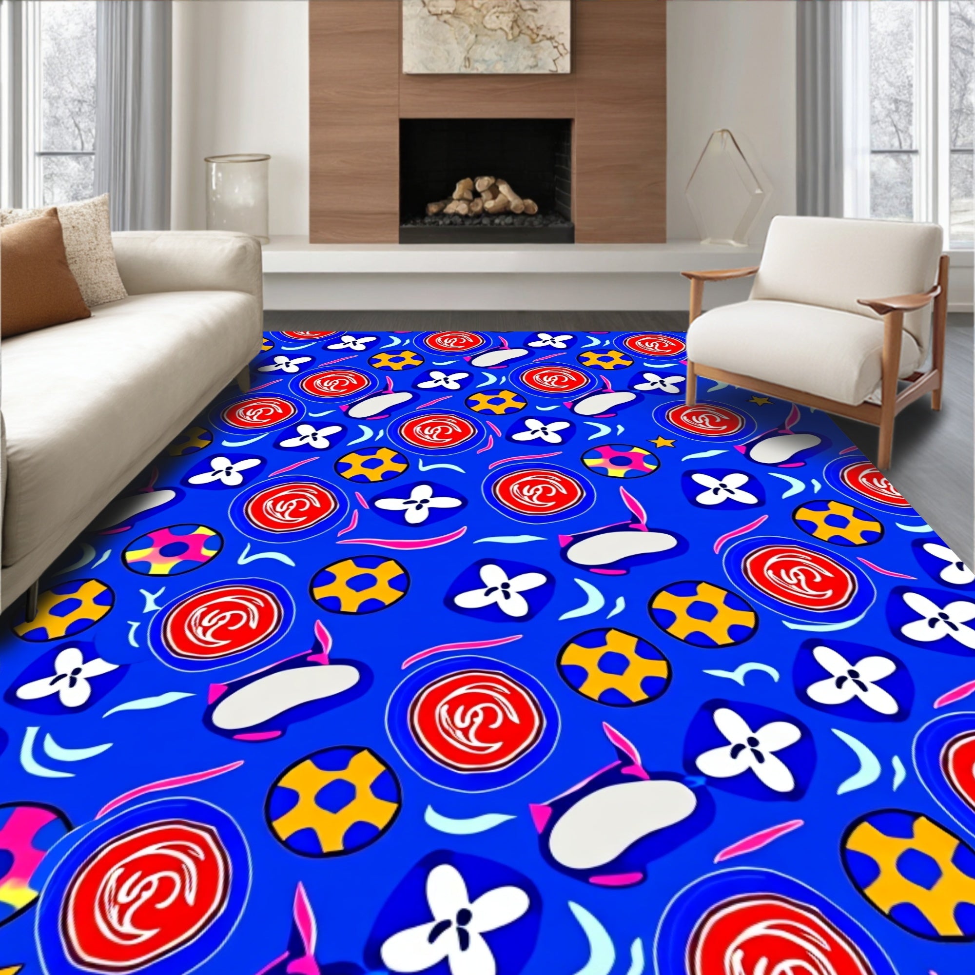 Bold Blue Abstract Shapes Rug