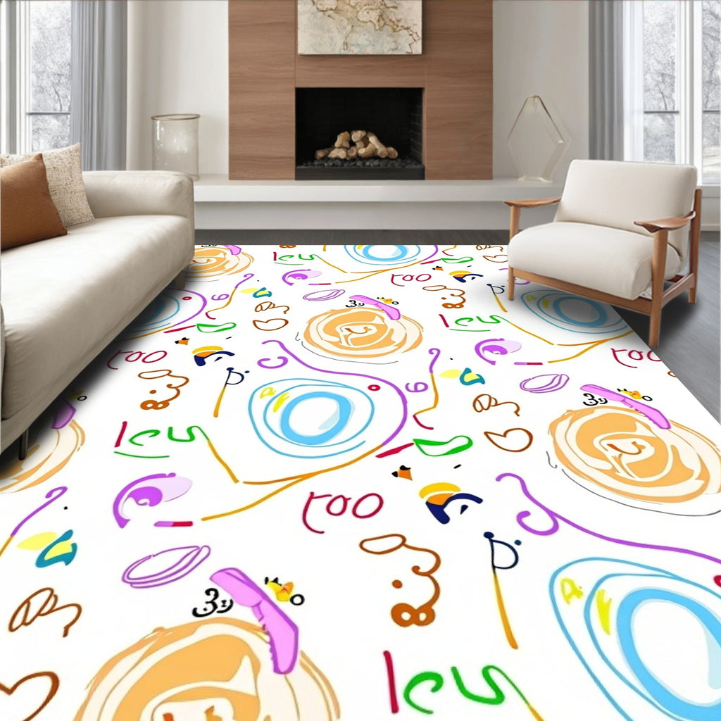 Playful Abstract Strokes Whimsical Circles Rug