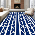 Deep Blue White Abstract Vertical Stripes Rug