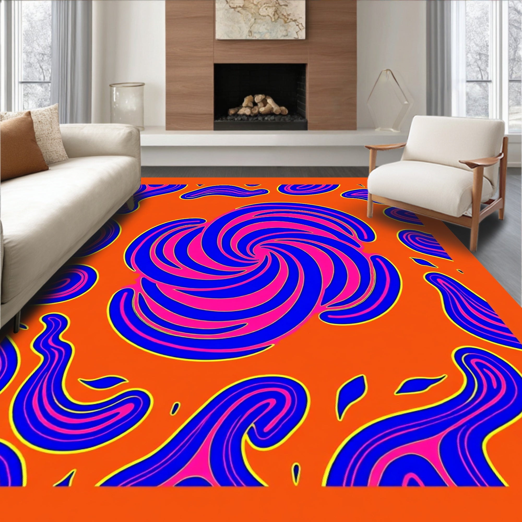 Trippy Orange Whirlwind Abstract Swirls Rug