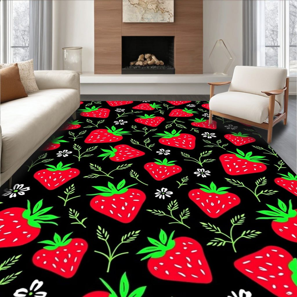 Vibrant Red Strawberry Garden Bloom Rug