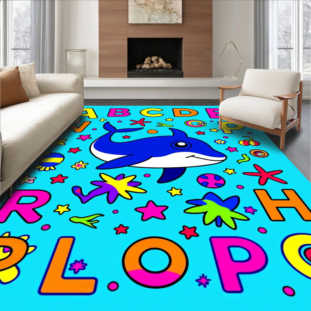 Bright Dolphin Adventure Alphabet Companions Rug