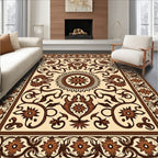 Ornate Brown Floral Medallion Rug
