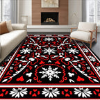 Bold Red Black Whimsical Snowflake Rug