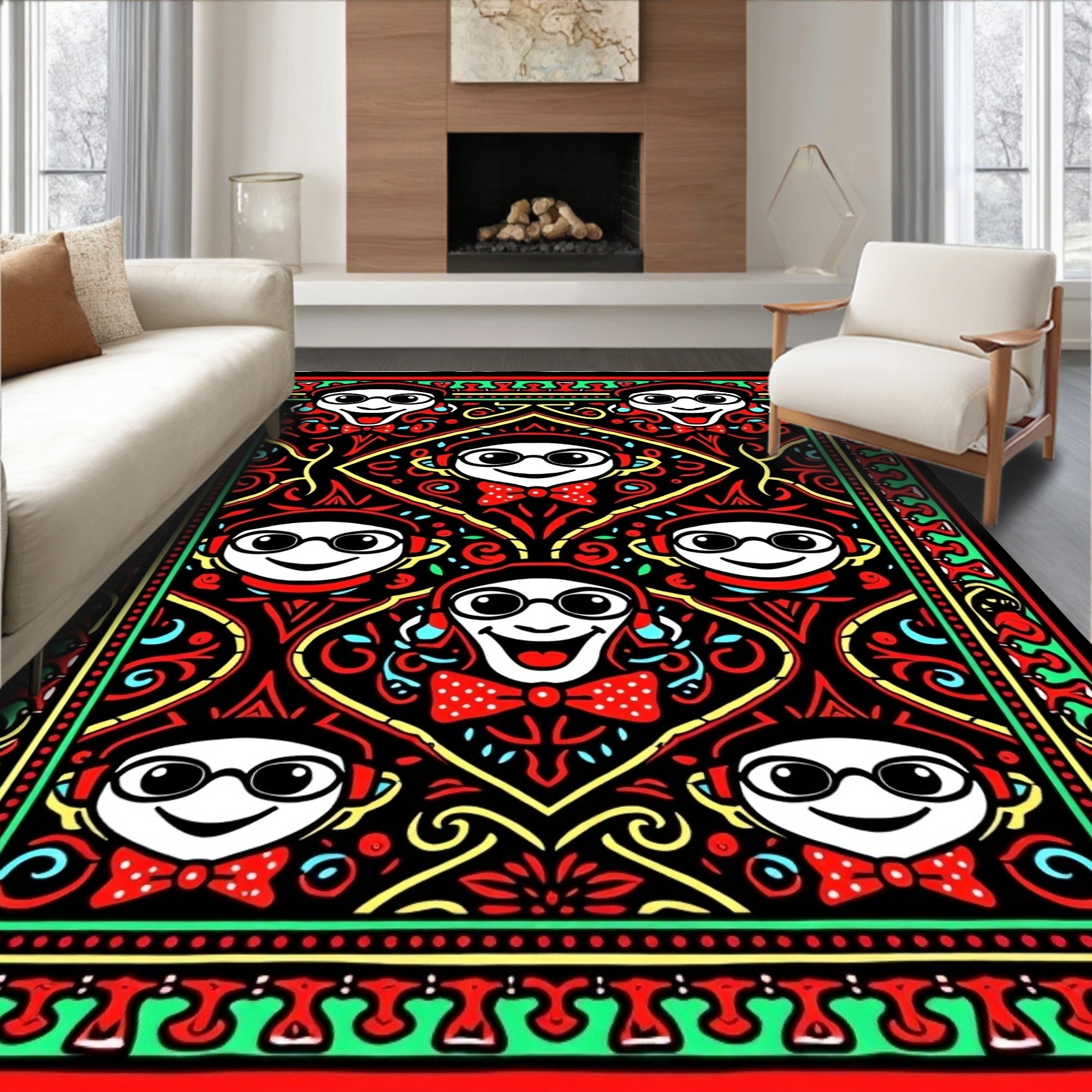 Funky Red Headset Character Medallion Rug
