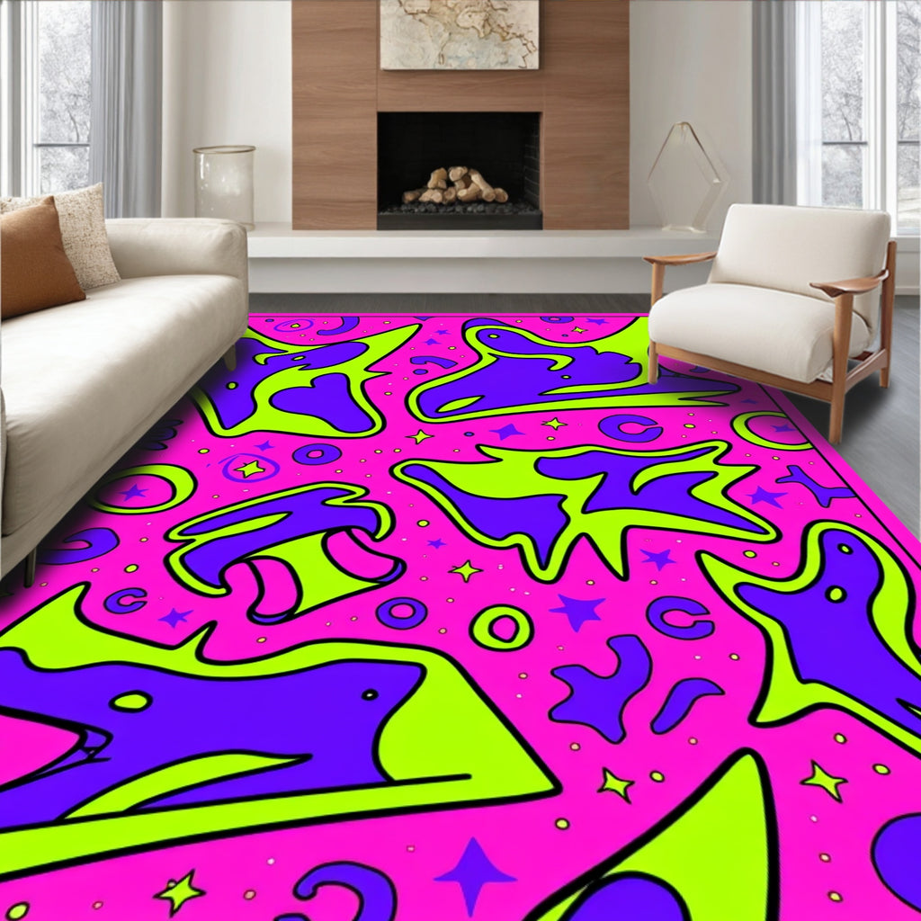 Vibrant Pink Purple Green Abstract Shapes Rug