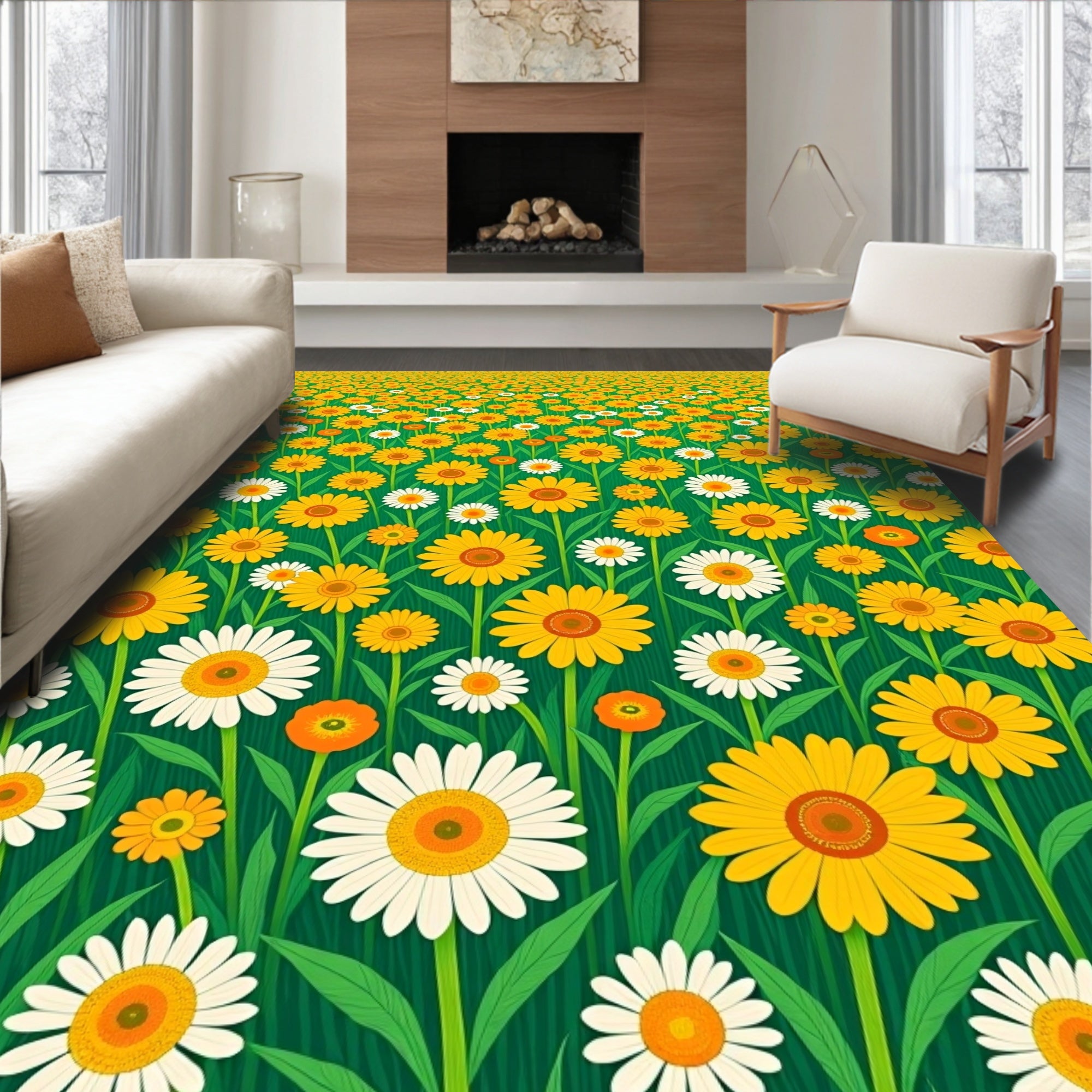 Sunflower Field Meadow Daisy Rug