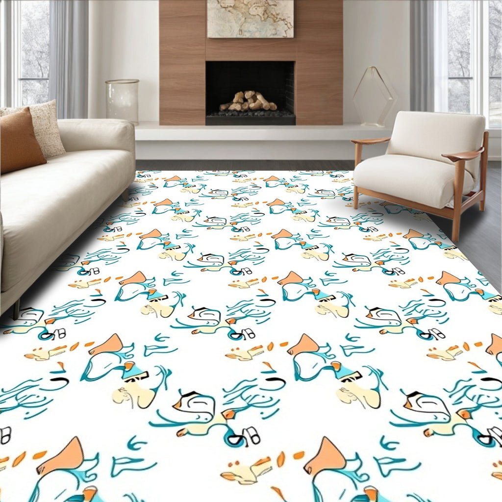 Playful Abstract Figures Teal Orange Rug
