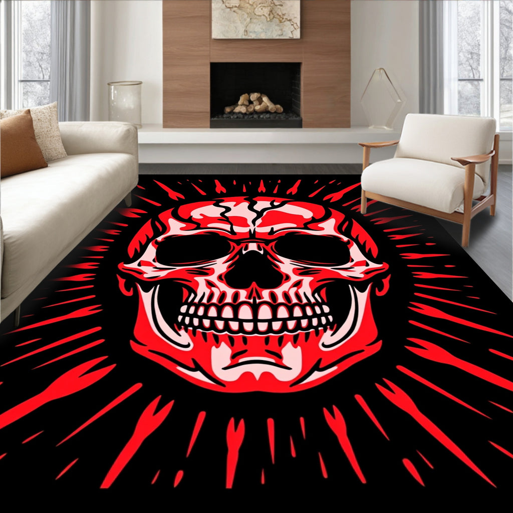 Crimson Skull Sunburst Rug