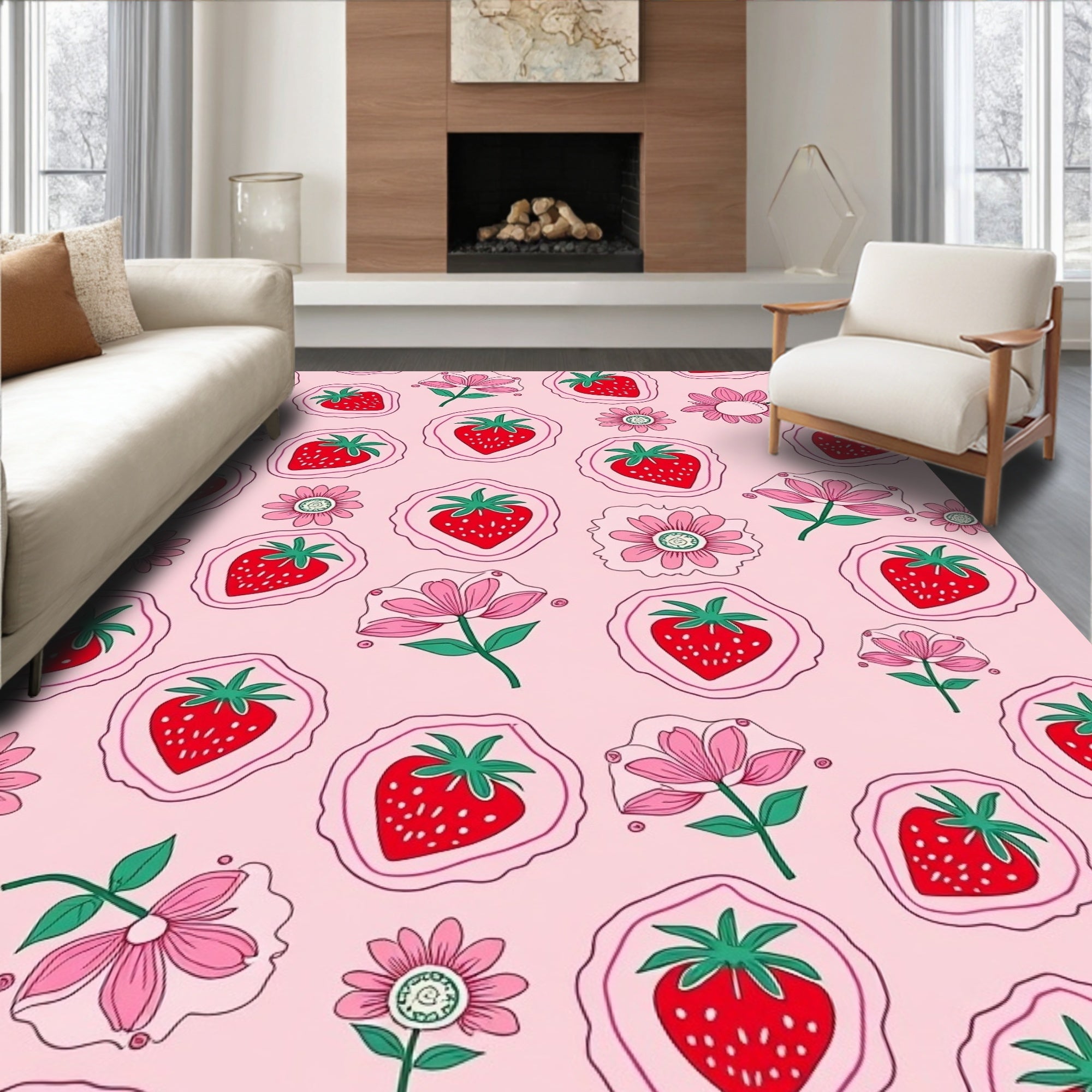 Pink Strawberry Flower Medley Rug