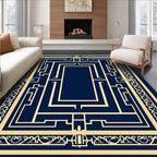 Deep Blue Geometric Art Deco Maze Rug