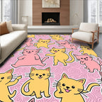 Pink Yellow Cheerful Kittens Swirl Rug