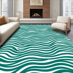 Deep Teal Ocean Wave Lines Rug