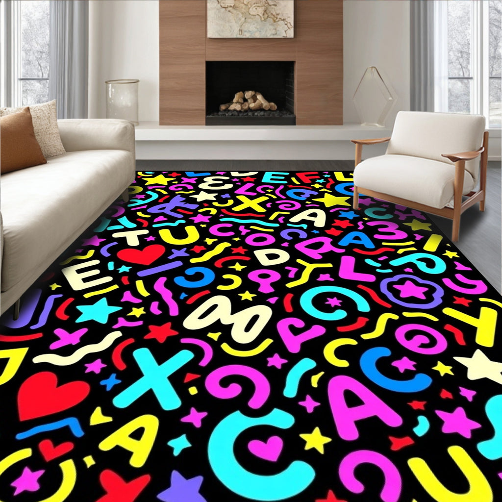 Playful Alphabet Hearts Confetti Rug