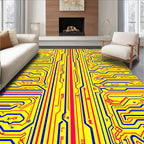 Yellow Circuit Board Red Blue Lines Rug