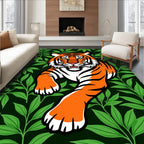 Bold Orange Tiger Jungle Leaves Rug