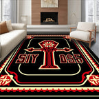 Crimson Red Black Ornate Ankh Rug