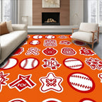 Red White Baseball Emblem Collage Rug