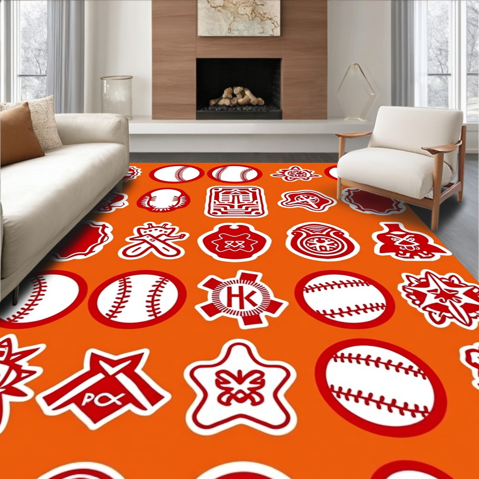 Red White Baseball Emblem Collage Rug