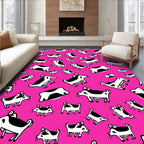 Whimsical Black and White Cows Pink Rug