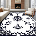 Ornate Black White Starburst Mandala Rug