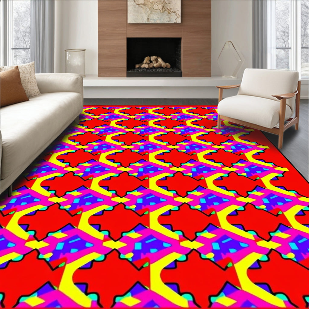 Vibrant Geometric Diamond Red Yellow Rug