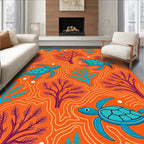 Orange Ocean Turtle Coral Whimsy Rug