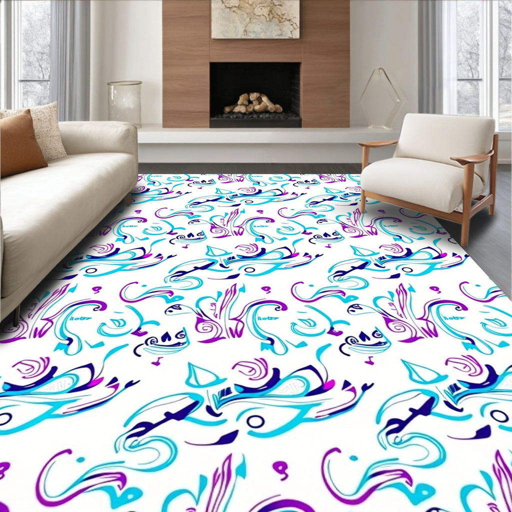 Teal Purple Swirl Curlicue Abstract Rug