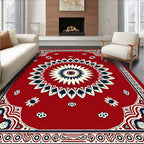 Crimson Starburst Floral Border Rug