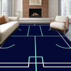 Deep Blue White Teal Geometric Labyrinth Rug