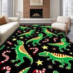 Green Dinosaur Candy Cane Stars Rug